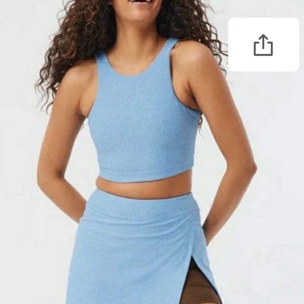 Outdoor Voices Women’s Venus Crop Top In Morning Blue / Chocolate Size  XS